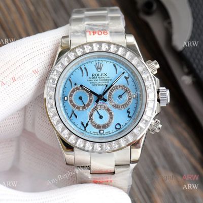 Clone Rolex Daytona Diamond Bezel Watch 40mm Ice Blue Dial